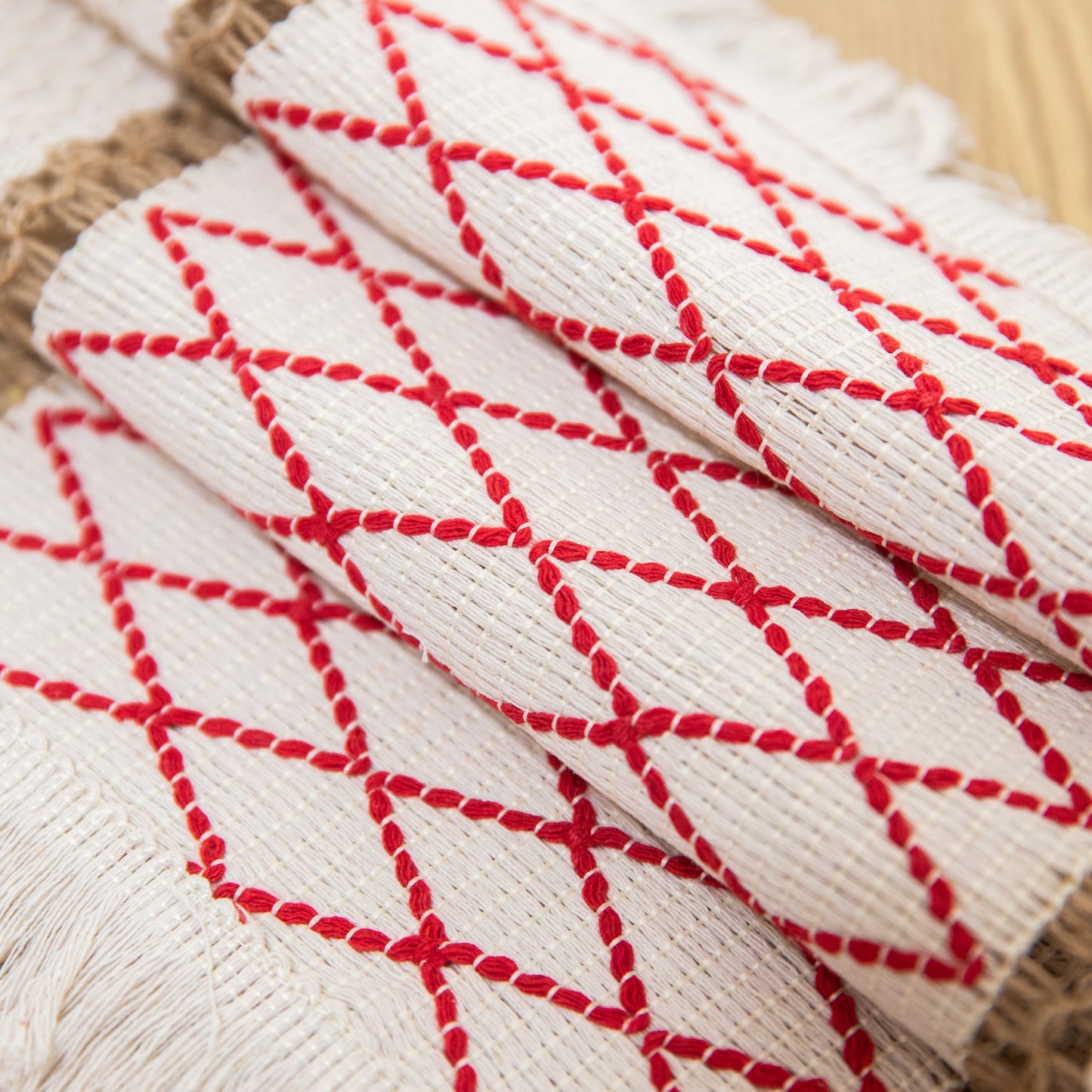 Art Woven Placemat Set Handmade Personalized Plate Mat Kitchen Decoration Colorful  Red