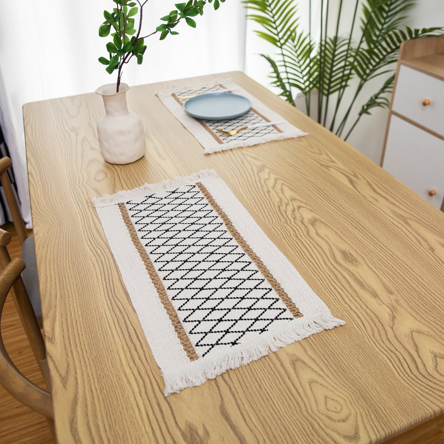 Art Woven Placemat Set Handmade Personalized Plate Mat Kitchen Decoration Colorful  Red