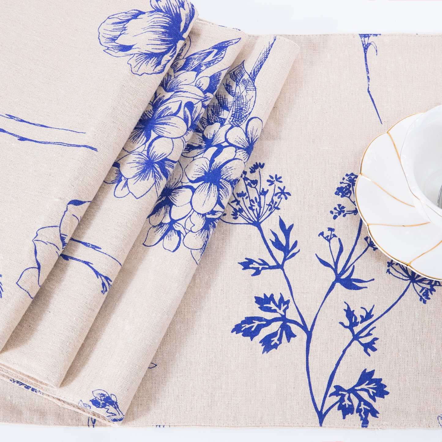 Flower Placemat Set Handmade Personalized Plate Mat Kitchen Decoration Picnic Mat Cotton Linen Placemats Blue Flower Design