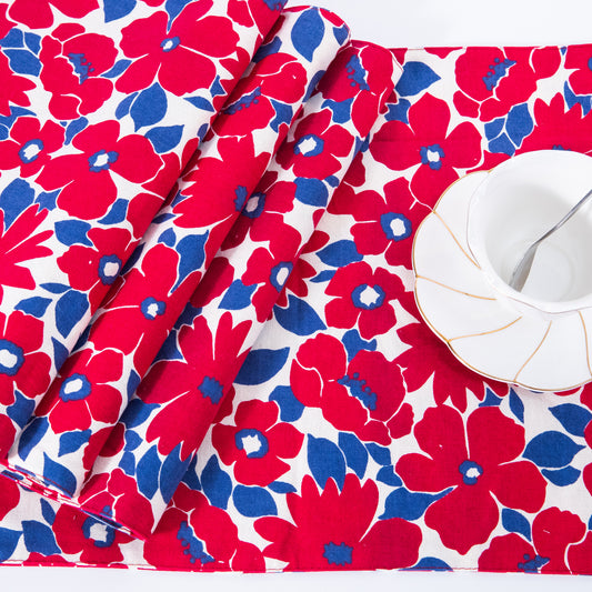 Red Flower Cotton Linen Placemat Set