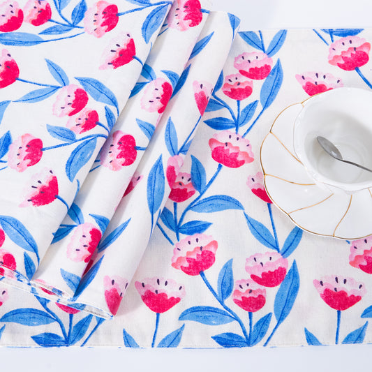 Flower Cotton Linen Placemat Set Handmade Personalized Plate Mat Kitchen Decoration Picnic Mat Placemats Flower Design Pink Blue