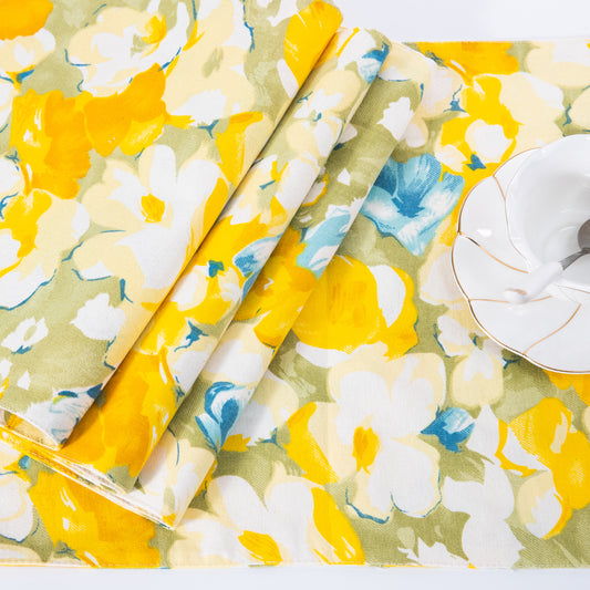 Yellow Flower Cotton Linen Placemat Set Handmade Personalized Plate Mat Kitchen Decoration Picnic Mat Placemats