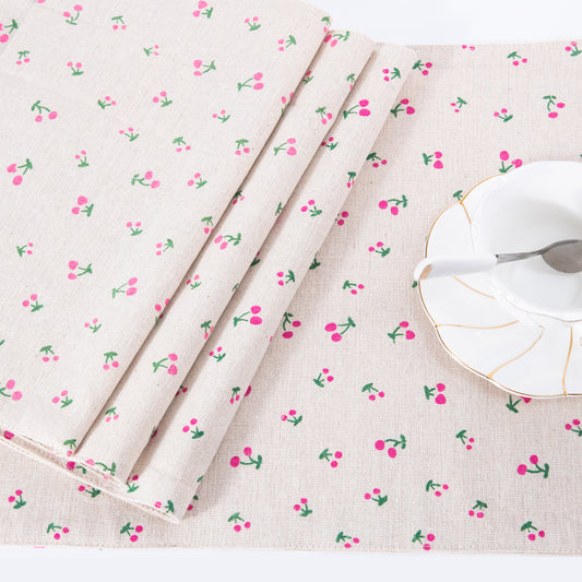 Cherry Pattern Placemat Set Handmade Personalized Plate Mat Kitchen Decoration Picnic Mat Linen Placemats Fruit Design