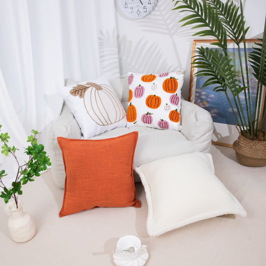 Autumn Fall Pillow Case Colorful Pillow Pumpkin Embroidered Throw Pillow Case Decorative Orange White Pumpkin/Housewarming gift