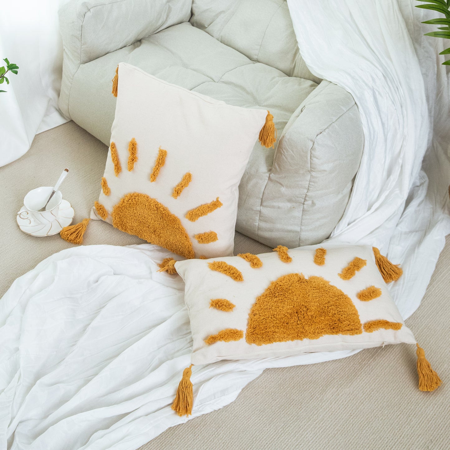 Sunrise pillow Case Boho Pillow Sunrise Embroidered Throw Pillow Case Decorative Pillow Case/Housewarming gift