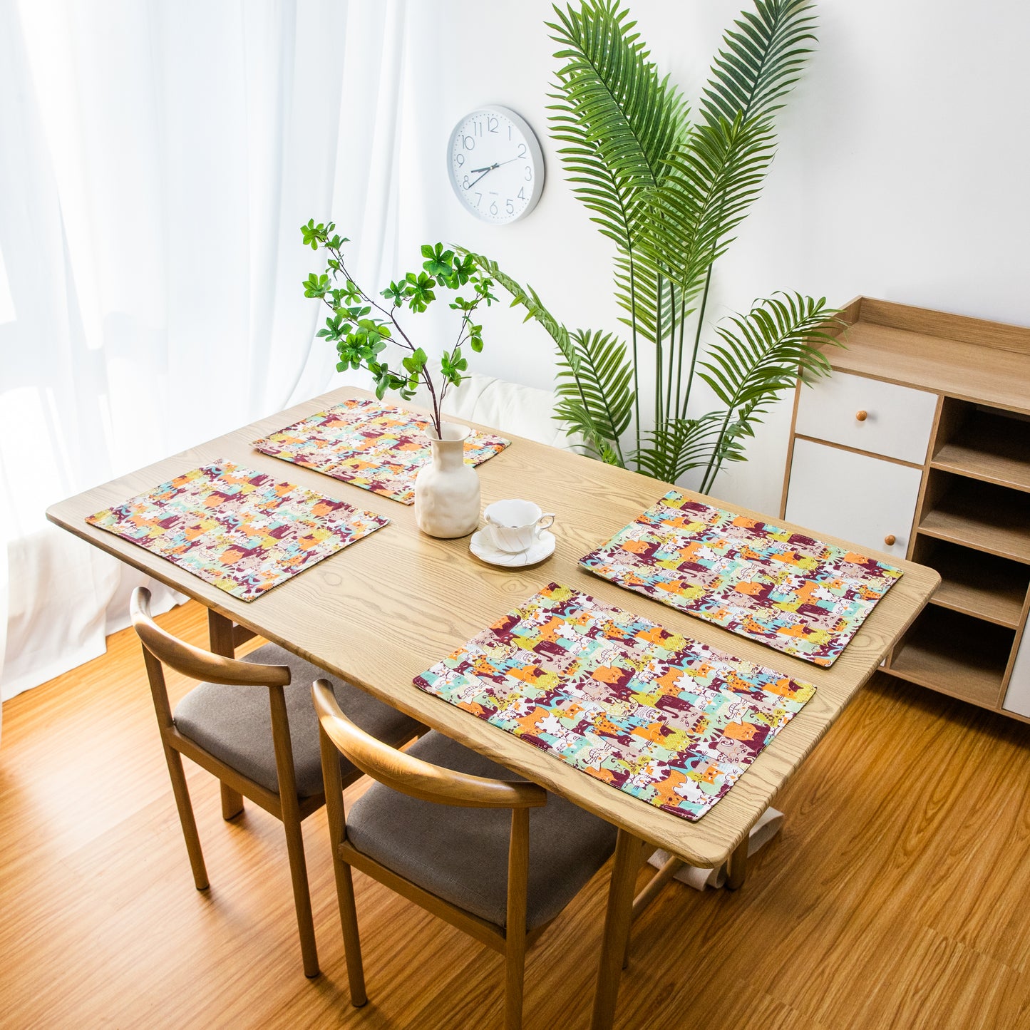 Cutie Kitty Cat Kitten Design Canvas Placemat Set Handmade Personalized Plate Mat Kitchen Decoration Picnic Mat Placemats