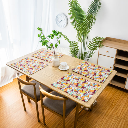 Cutie Kitty Cat Kitten Design Canvas Placemat Set Handmade Personalized Plate Mat Kitchen Decoration Picnic Mat Placemats