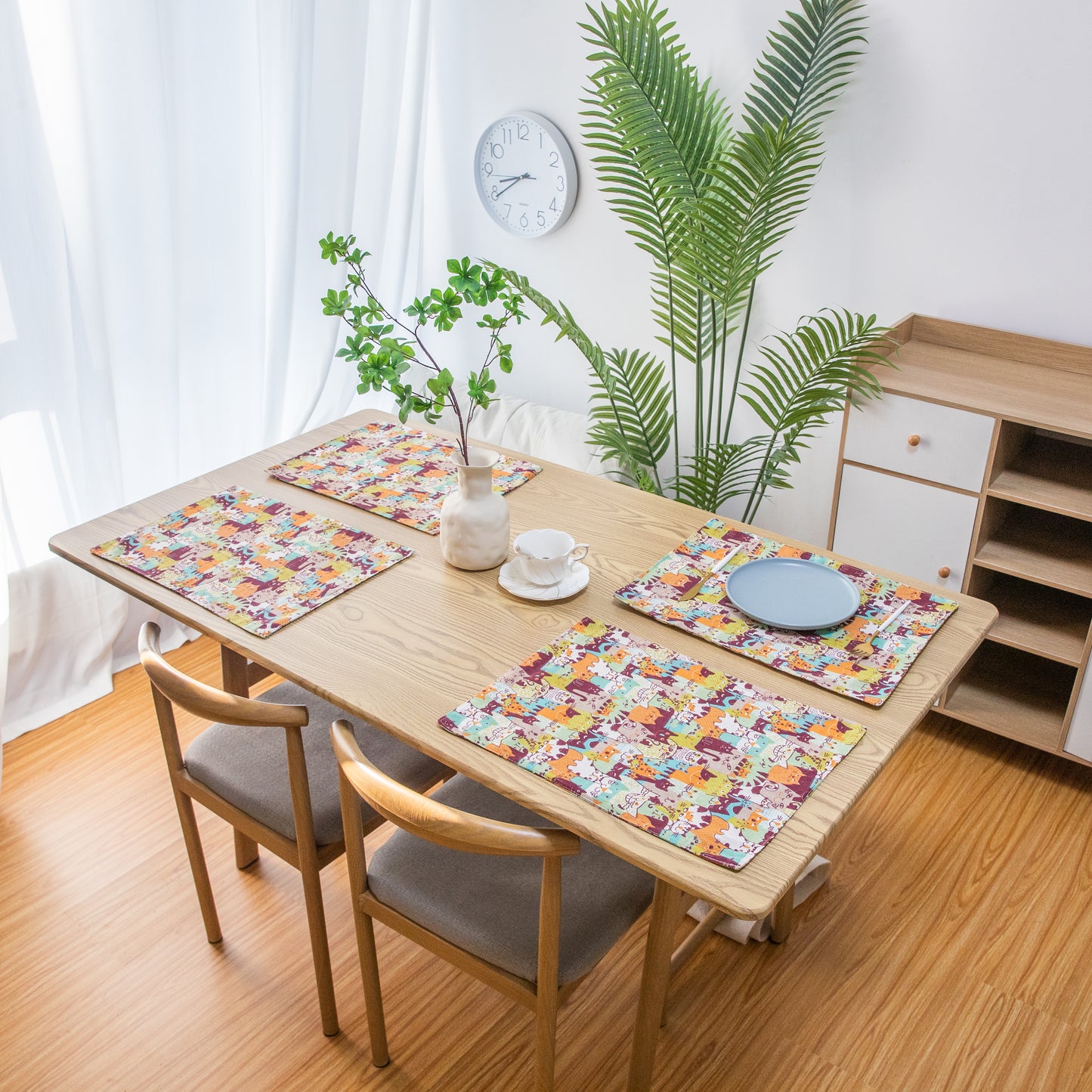 Cutie Kitty Cat Kitten Design Canvas Placemat Set Handmade Personalized Plate Mat Kitchen Decoration Picnic Mat Placemats