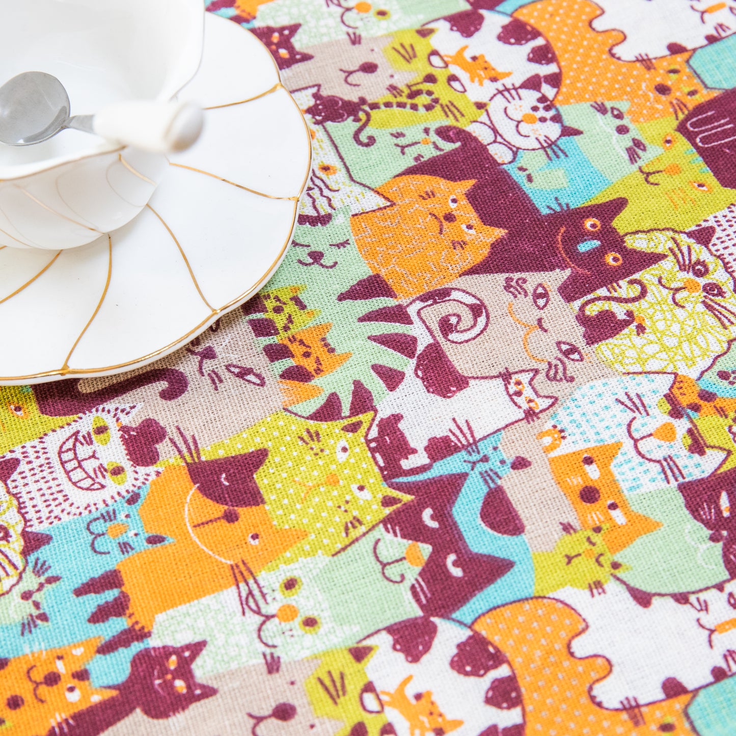 Cutie Kitty Cat Kitten Design Canvas Placemat Set Handmade Personalized Plate Mat Kitchen Decoration Picnic Mat Placemats