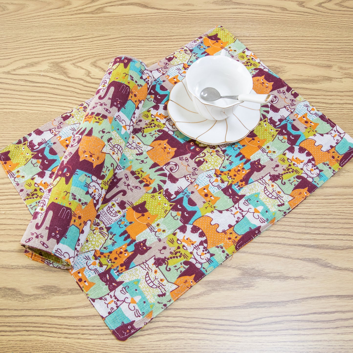 Cutie Kitty Cat Kitten Design Canvas Placemat Set Handmade Personalized Plate Mat Kitchen Decoration Picnic Mat Placemats