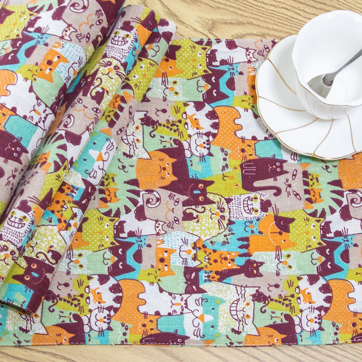 Cutie Kitty Cat Kitten Design Canvas Placemat Set Handmade Personalized Plate Mat Kitchen Decoration Picnic Mat Placemats