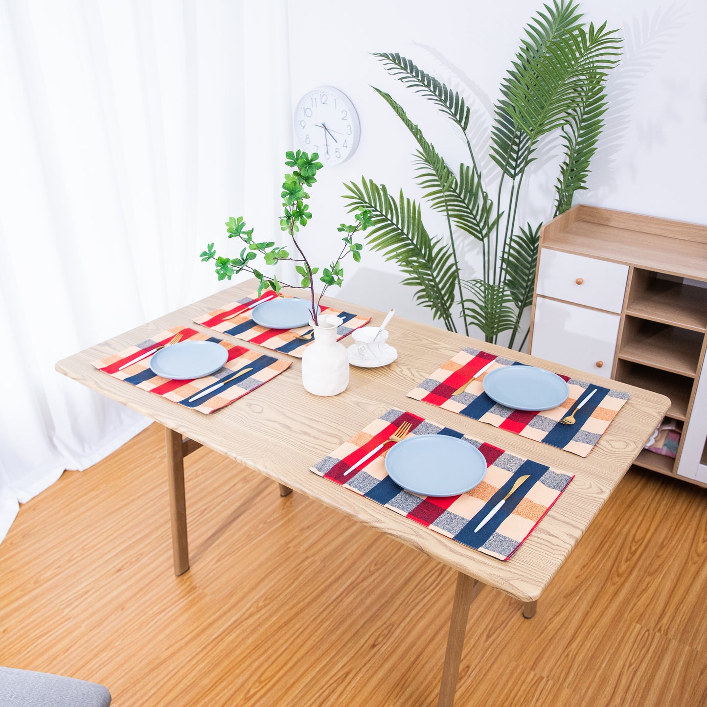 Red and Blue Plaid Placemat Set Handmade Plate Mat Kitchen Decoration Picnic Mat Gifts