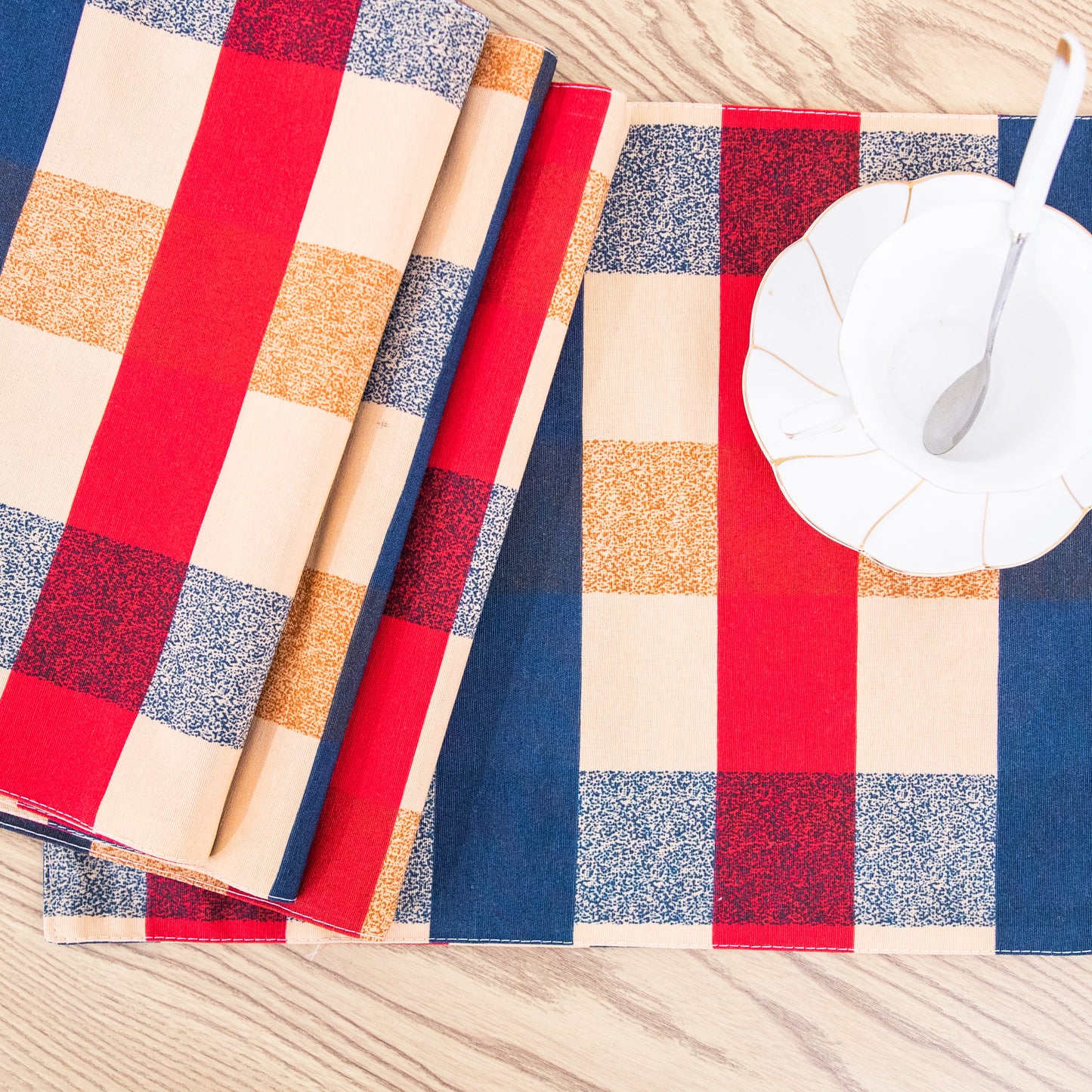 Red and Blue Plaid Placemat Set Handmade Plate Mat Kitchen Decoration Picnic Mat Gifts