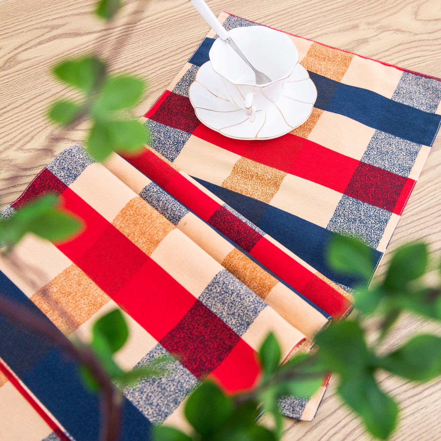 Red and Blue Plaid Placemat Set Handmade Plate Mat Kitchen Decoration Picnic Mat Gifts