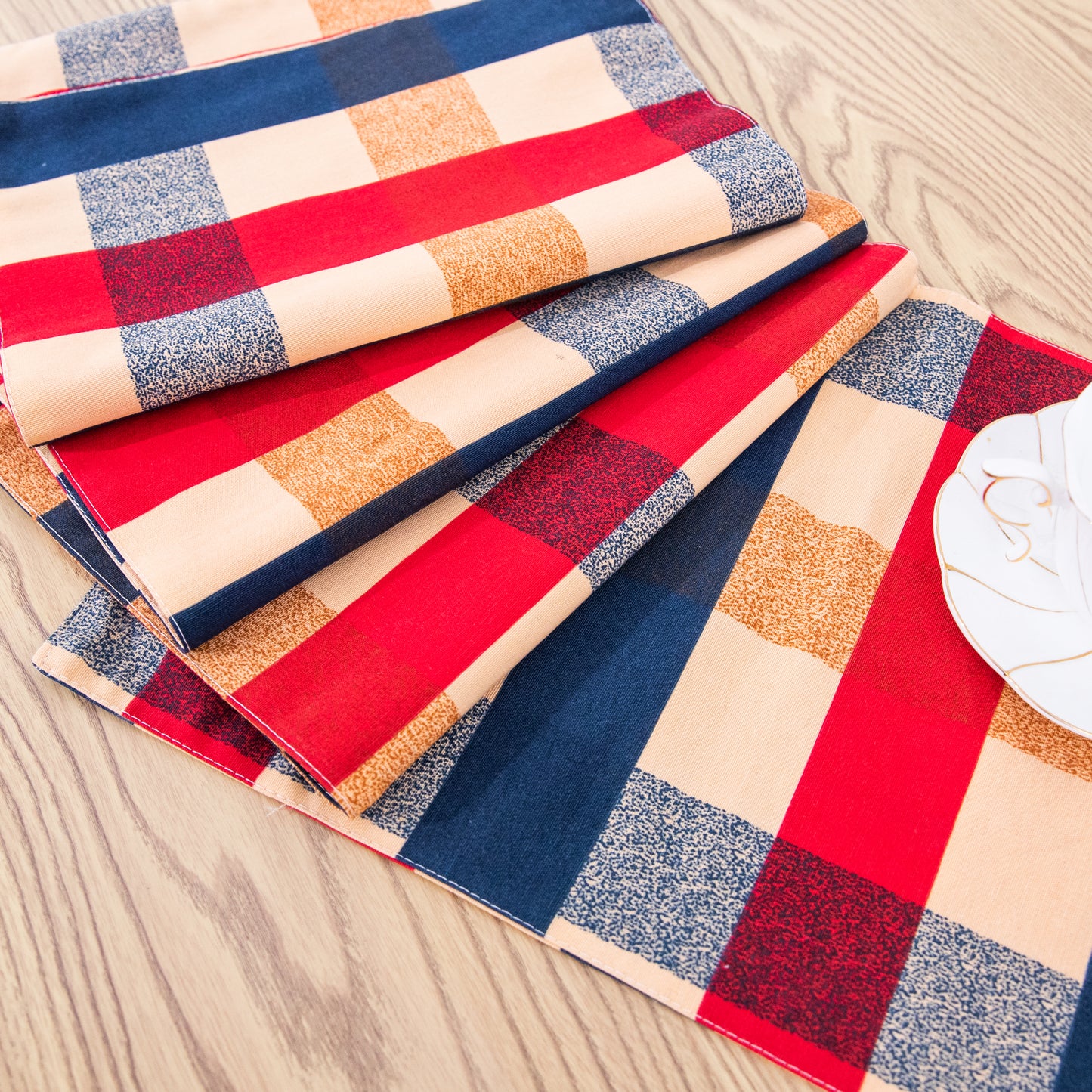 Red and Blue Plaid Placemat Set Handmade Plate Mat Kitchen Decoration Picnic Mat Gifts